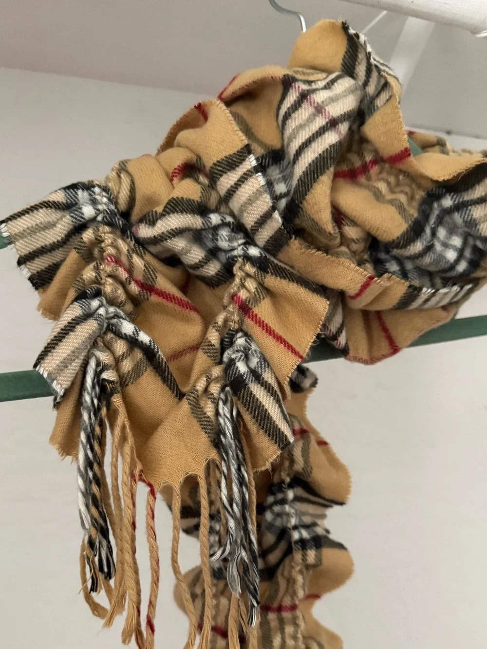 Bundle 3 for 50% off Familiar Tan Plaid Shirred Scarf with Fringe